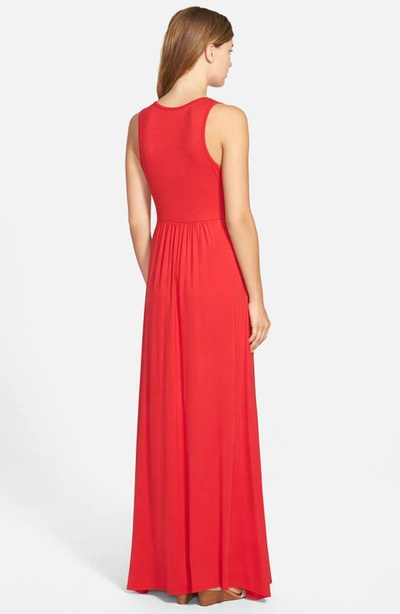 Loveappella V-neck Jersey Maxi Dress In Red Lipstick