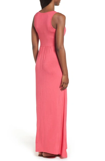 Loveappella V-neck Jersey Maxi Dress In Pink Polish