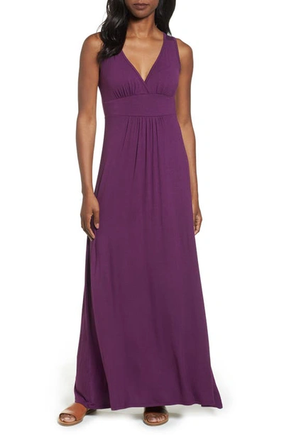 Loveappella Surplice V-neck Knit Maxi Dress In Purple Dark