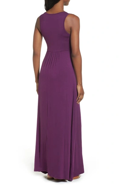 Loveappella Surplice V-neck Knit Maxi Dress In Purple Dark