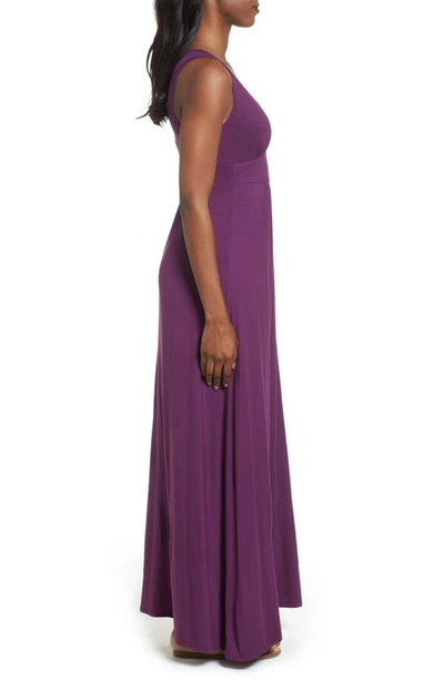 Loveappella Surplice V-neck Knit Maxi Dress In Purple Dark