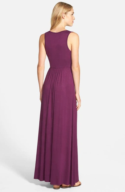 Loveappella Surplice V-neck Knit Maxi Dress In Purple Dark