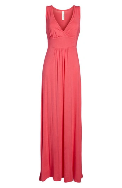 Loveappella V-neck Jersey Maxi Dress In Pink Polish