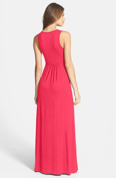 Loveappella V-neck Jersey Maxi Dress In Pink Polish