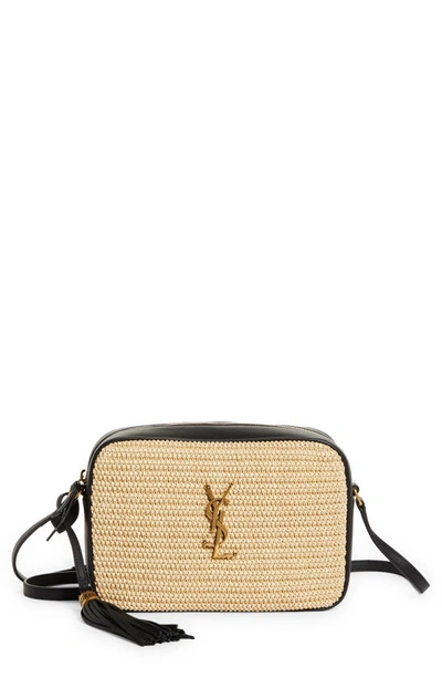 Saint laurent lou raffia and leather shoulder bag on sale