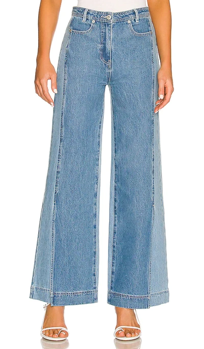 Shop Something Navy Two-toned Wide Leg Denim In Blue