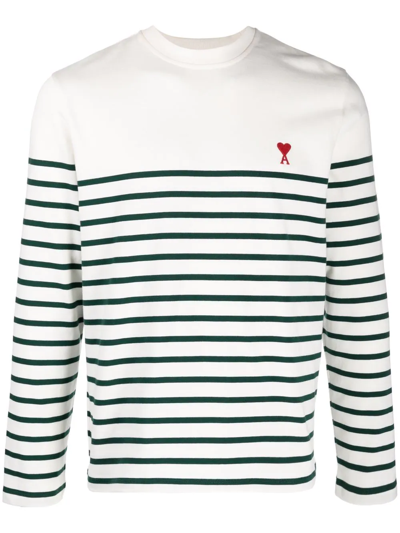 Shop Ami Alexandre Mattiussi Ami De Coeur Striped T-shirt In White