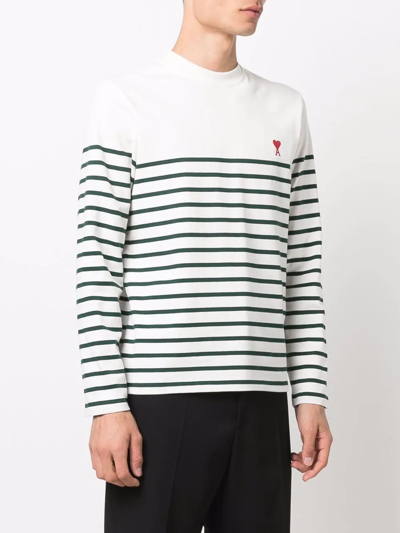 Shop Ami Alexandre Mattiussi Ami De Coeur Striped T-shirt In White