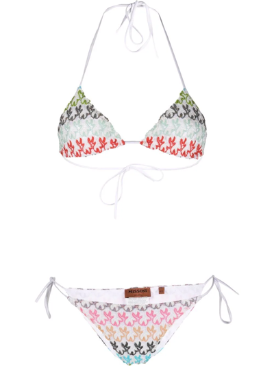Shop Missoni Patterned Side-tie Bikini Set In Weiss