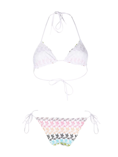 Shop Missoni Patterned Side-tie Bikini Set In Weiss