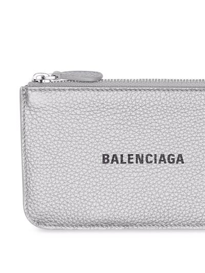 Shop Balenciaga Logo-print Leather Cardholder In Silver