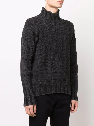 Shop Ralph Lauren Rrl Cable-knit Funnel-neck Jumper In Grau