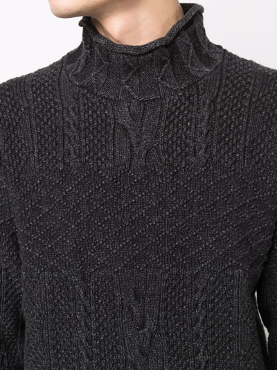Shop Ralph Lauren Rrl Cable-knit Funnel-neck Jumper In Grau