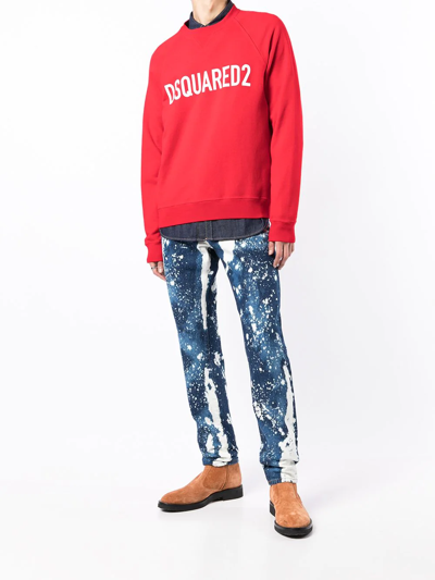 Shop Dsquared2 Logo Raglan Crew Sweatshirt In Red