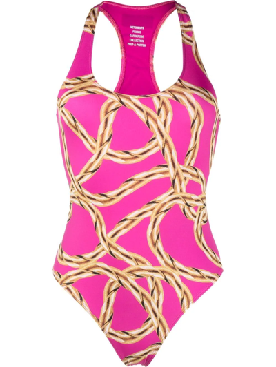Shop Vetements Chain-link Print Swimsuit In Rosa