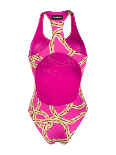 Shop Vetements Chain-link Print Swimsuit In Rosa