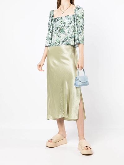 Vince Floral-print Square-neck Blouse In Grün