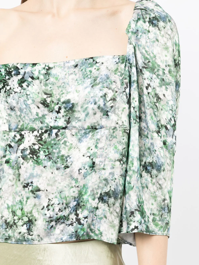 Vince Floral-print Square-neck Blouse In Grün