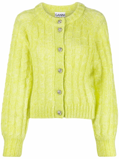 Shop Ganni Mohair-blend Cardigan In Gelb