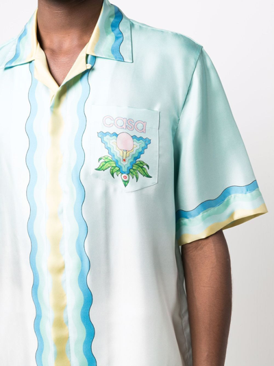 Shop Casablanca Wave-logo Print Silk Shirt In Blau