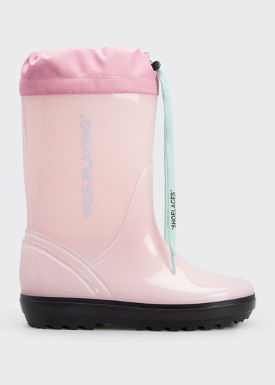 Shop Off-white Girl's For Playing Drawstring Rain Boots, Toddler/kids In Pinklt Blue