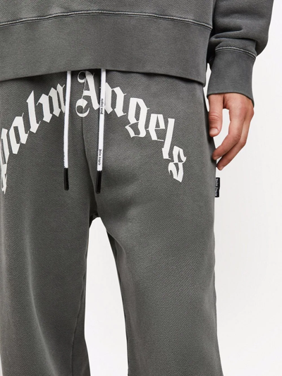 Shop Palm Angels Curved Logo-print Drawstring Track Pants In Grey