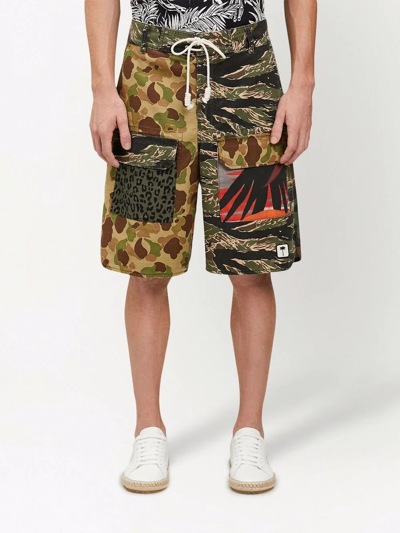 Shop Palm Angels Multi-print Drawstring Cargo Shorts In Brown