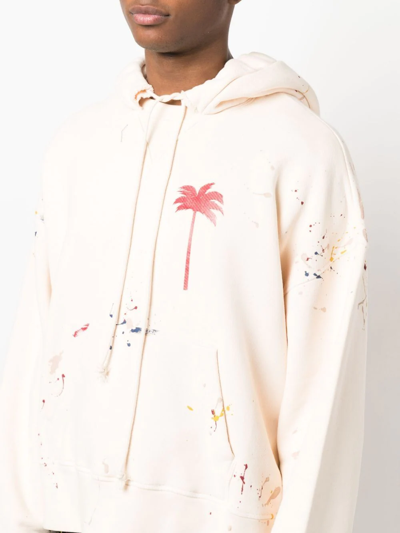 Palm Angels Palm Paint Splatter Print Hoodie In White