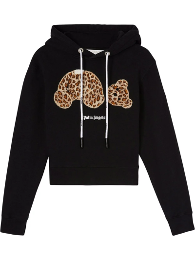 Shop Palm Angels Leopard Bear-print Hoodie In Black