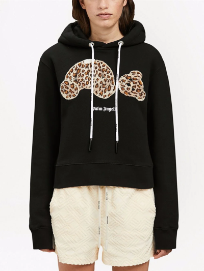 Shop Palm Angels Leopard Bear-print Hoodie In Black