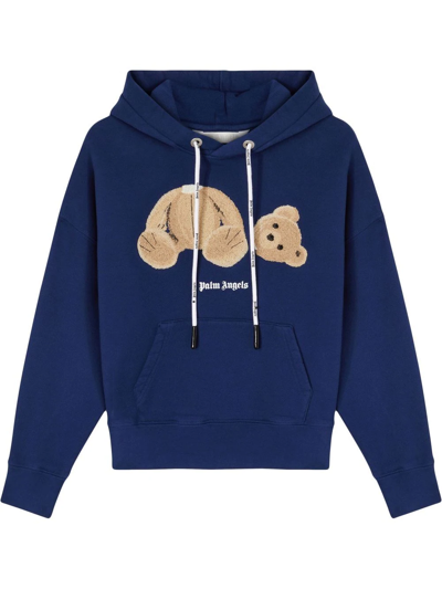 Shop Palm Angels Bear Over Hoodie In Blue