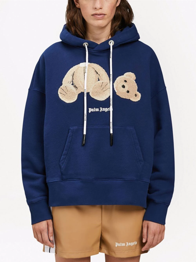 Shop Palm Angels Bear Over Hoodie In Blue