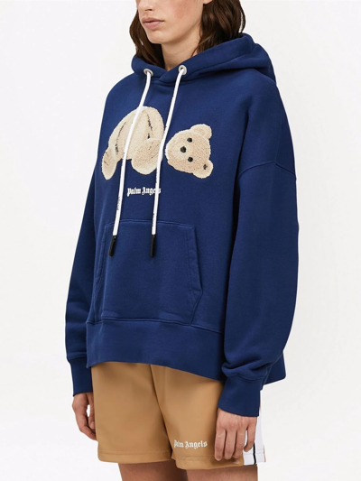 Shop Palm Angels Bear Over Hoodie In Blue