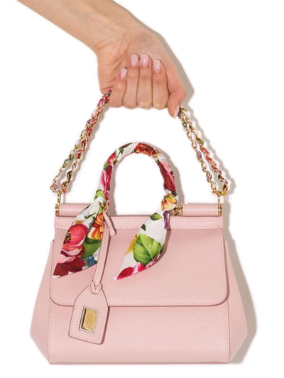 Shop Dolce & Gabbana Small Sicily Scarf-detail Shoulder Bag In Pink