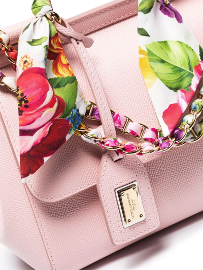 Shop Dolce & Gabbana Small Sicily Scarf-detail Shoulder Bag In Pink
