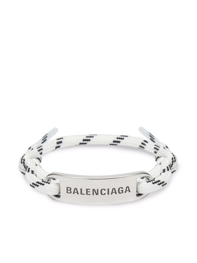 Shop Balenciaga Logo-engraved Plate Cord Bracelet In Silber