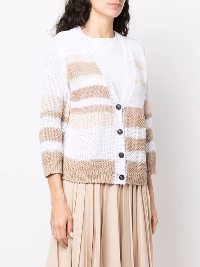 Shop Peserico Colour-block Knit Cardigan In Nude