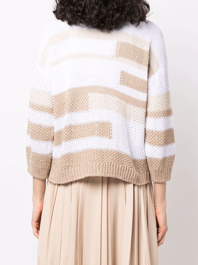 Shop Peserico Colour-block Knit Cardigan In Nude