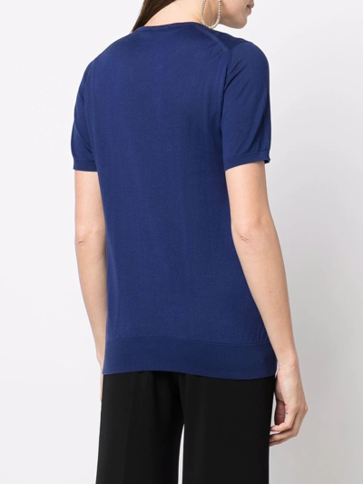 Shop John Smedley Fine-knit Short-sleeved Top In Blau