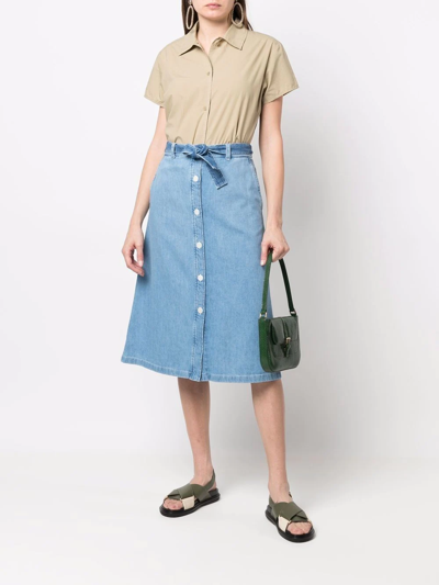 Shop Apc Button-up A-line Denim Skirt In Blau