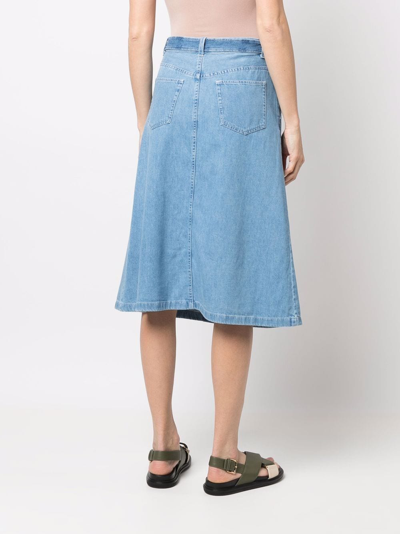Shop Apc Button-up A-line Denim Skirt In Blau