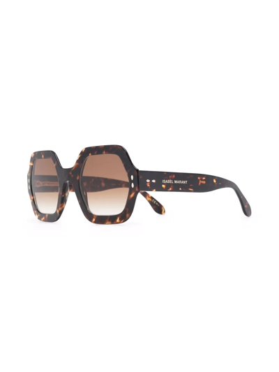 Shop Isabel Marant Eyewear Tortoiseshell Hexagonal-frame Sunglasses In Braun