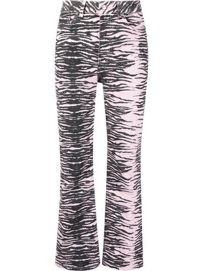 Shop Ganni Betzy Tiger-stripe Cropped Jeans In Pink