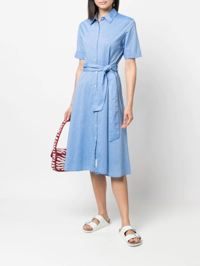 Shop Woolrich Tie-waist Cotton Dress In Blau