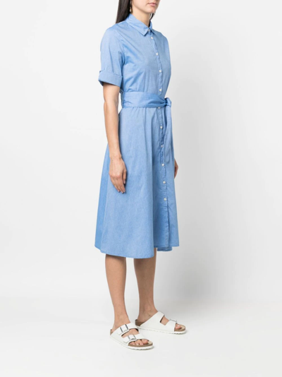 Shop Woolrich Tie-waist Cotton Dress In Blau