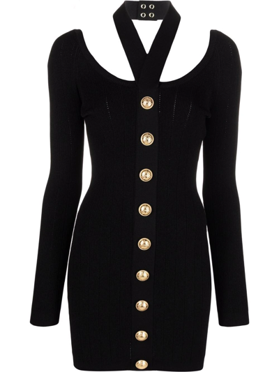 Shop Balmain Backless Knitted Dress In Black