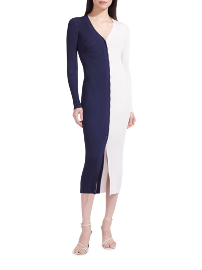 Shop Staud Women's Shoko Colorblock Body-con Sweaterdress In Navy White