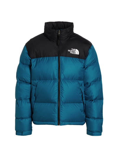black and blue north face puffer jacket