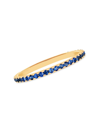 Shop Ef Collection Women's 14k Yellow Gold & Blue Sapphire Eternity Band