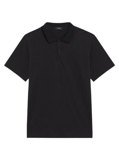 Theory Double Layered Johnny Collar Polo Shirt In Black